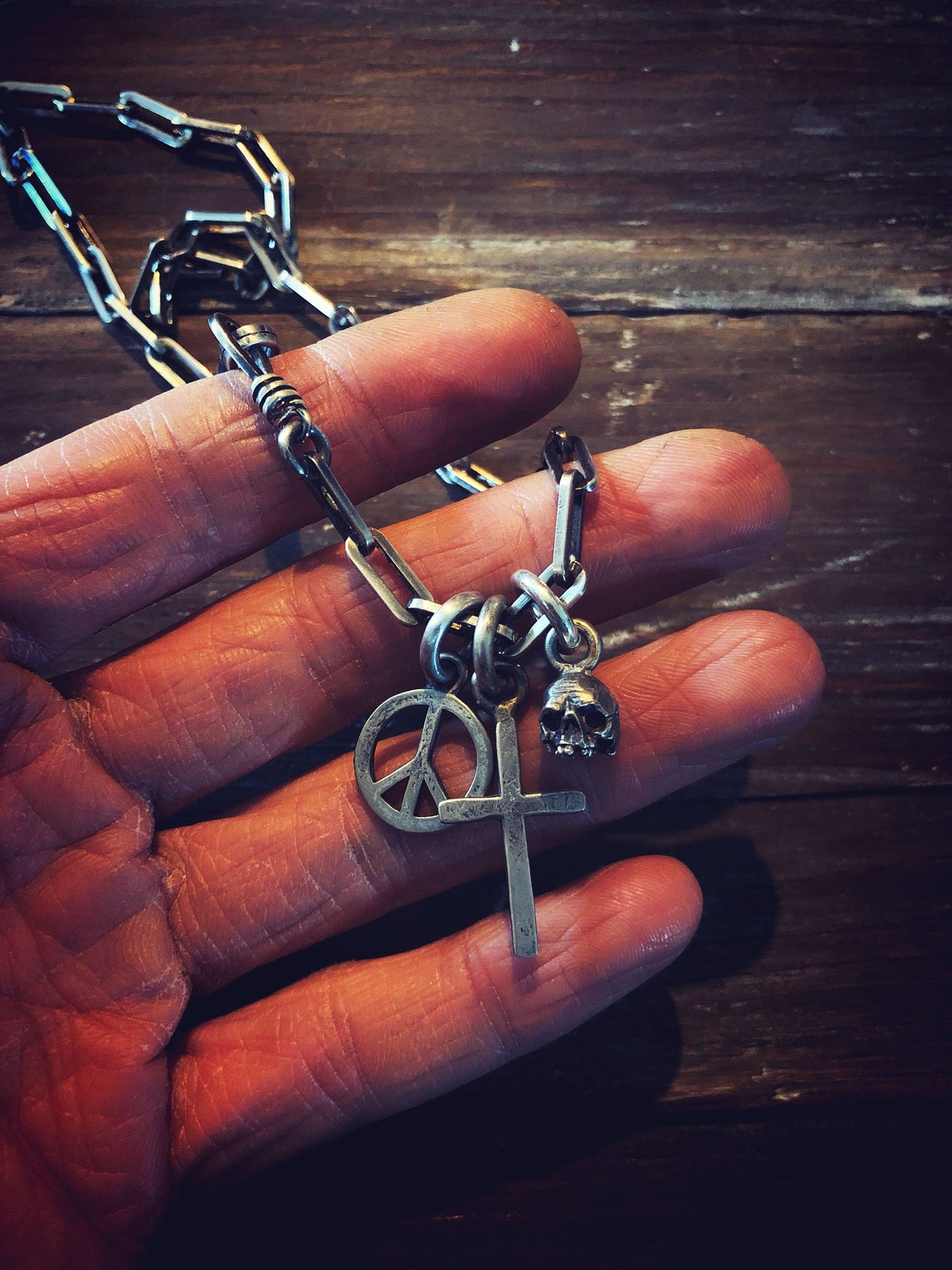 Skull and Cross Sterling Silver Necklace Handmade