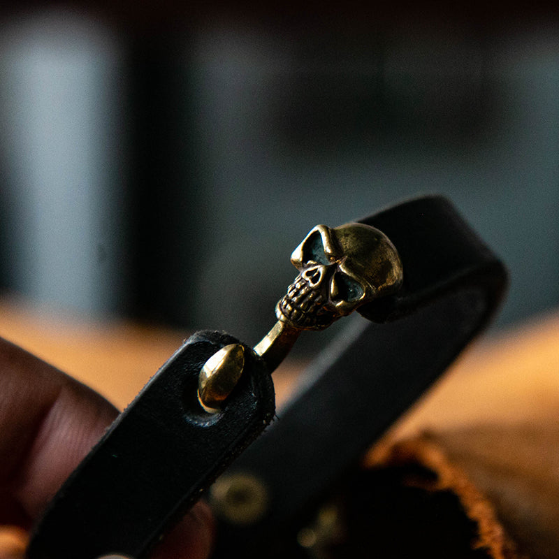 Handmade skull cowleather bracelet