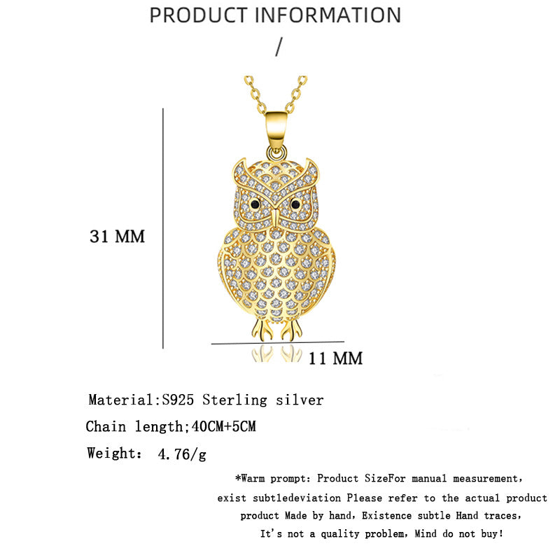 Owl pendant necklace with diamonds