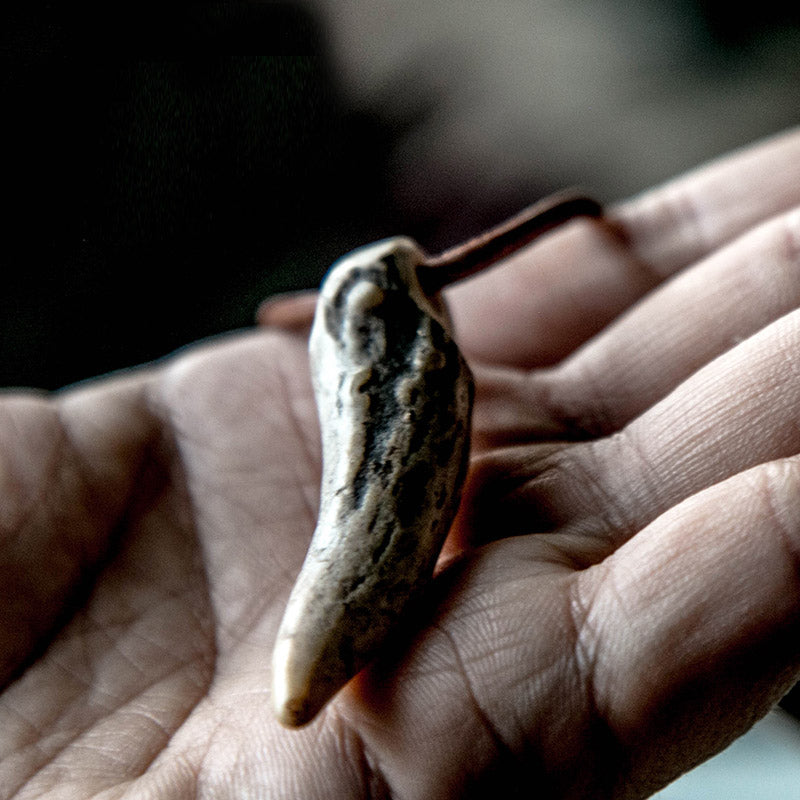 Natural deer horn pendant cowleather necklace handmade