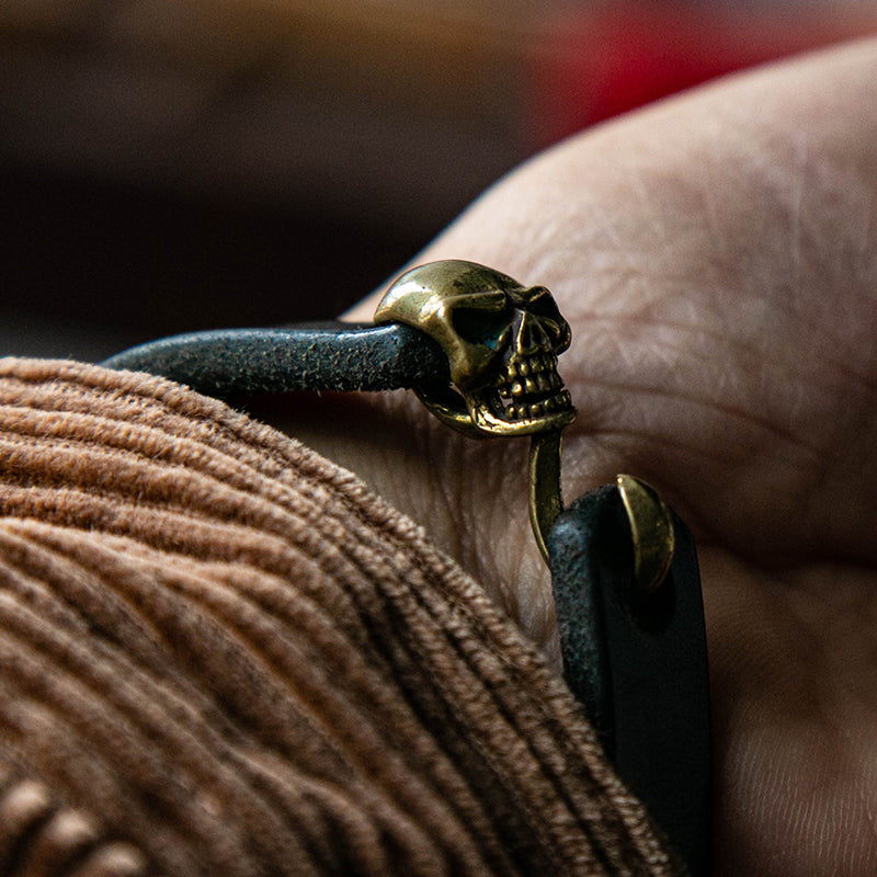 Handmade skull cowleather bracelet