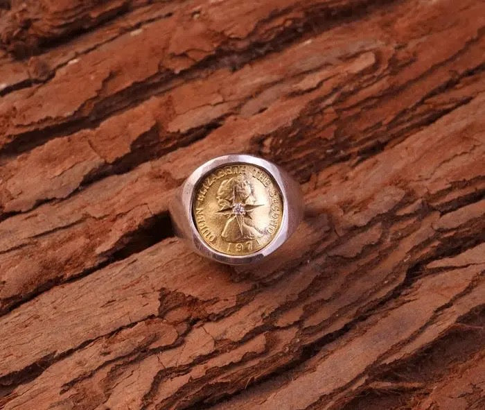 Elizabeth Brass Coin Handmade Ring sterling silver