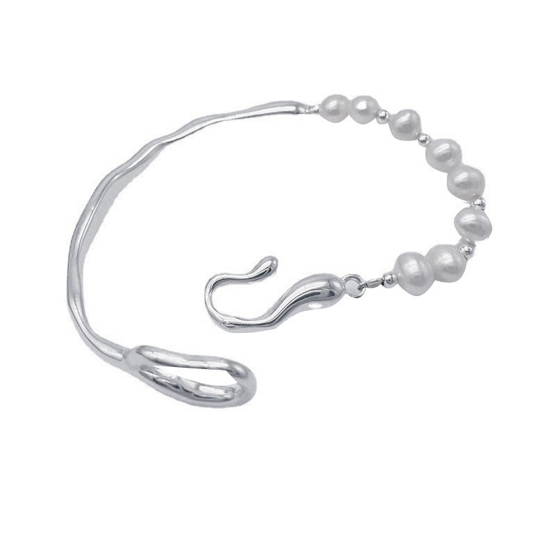 Simple irregular pearl bracelet silver plated