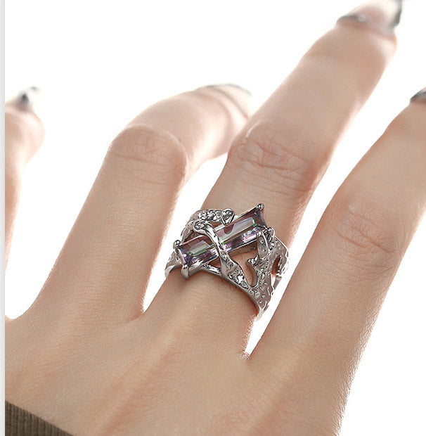 Dark red zircon ring