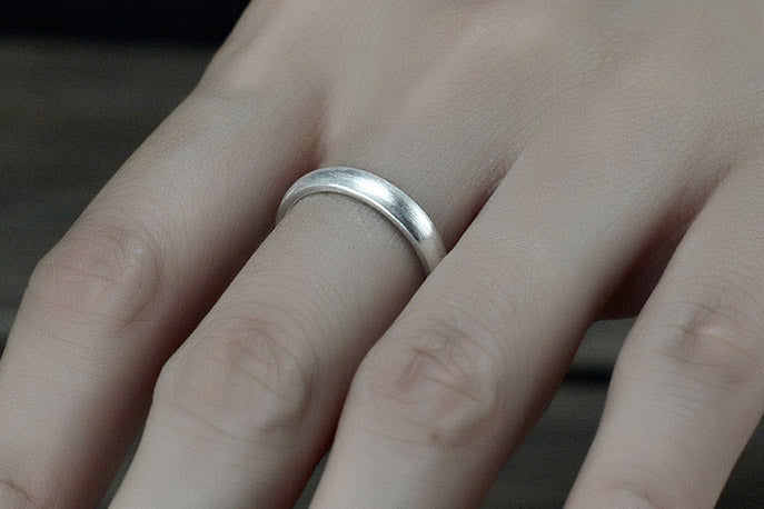 Curved matte sterling silver couple ring handmade