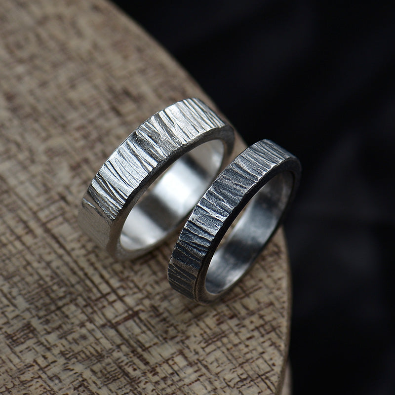 Sterling silver ring with bark pattern handmade