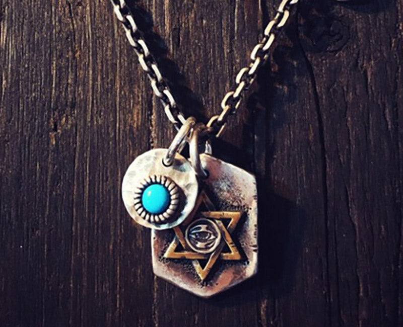 Eye Hexagram sterling silver pendant handmade