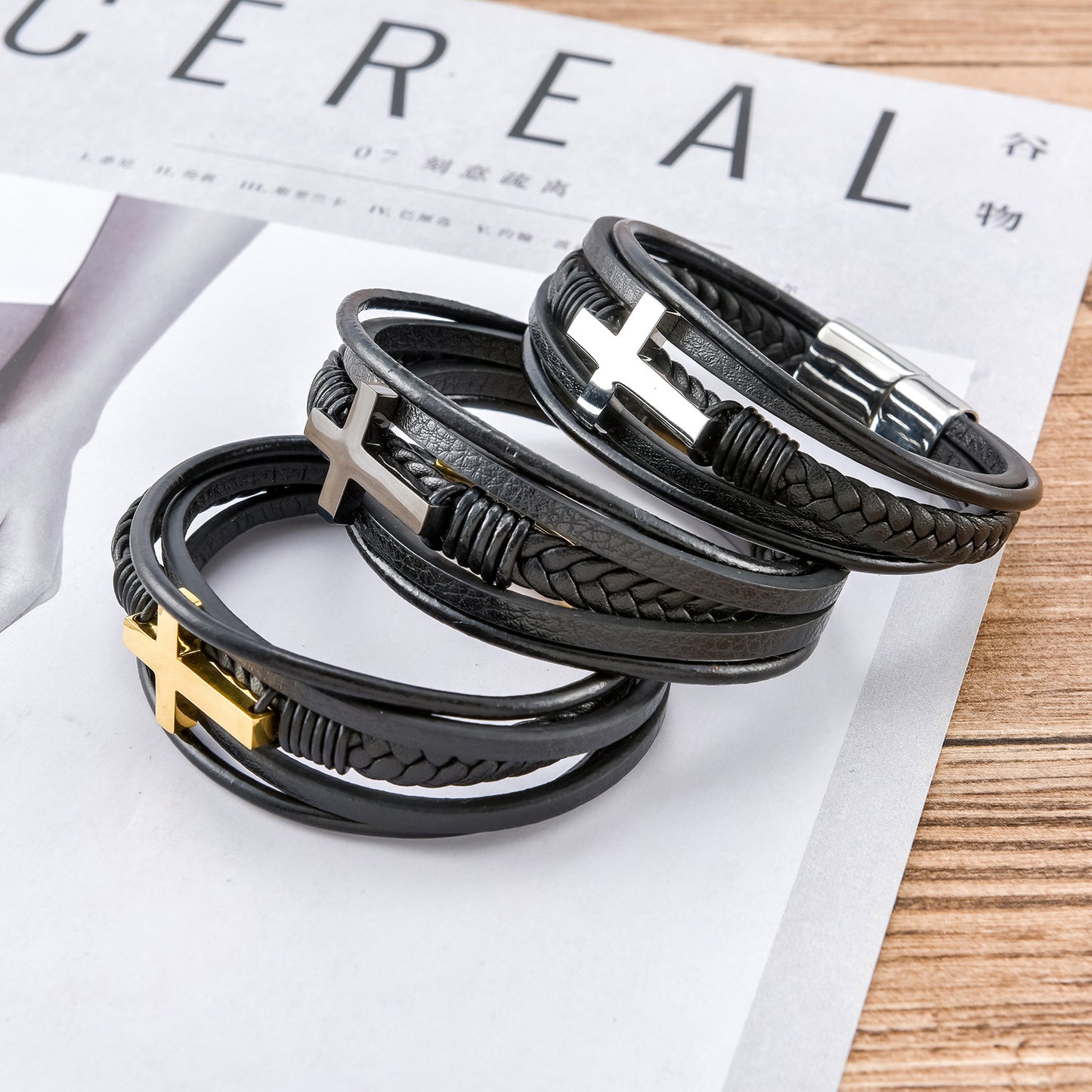 Fashion woven leather bracelet cross