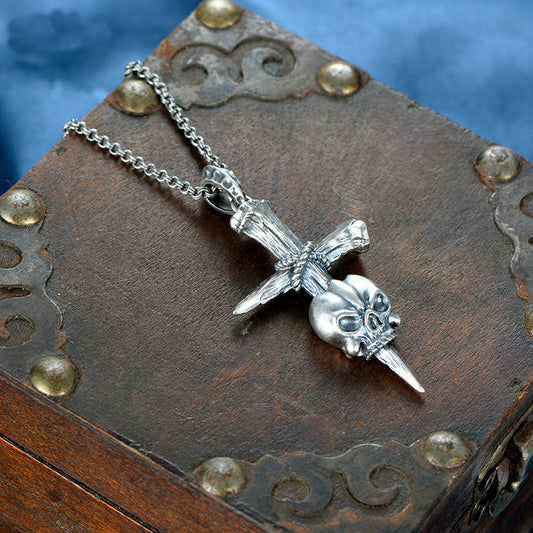 Hip-hop Cross Skeleton Pendant Necklace