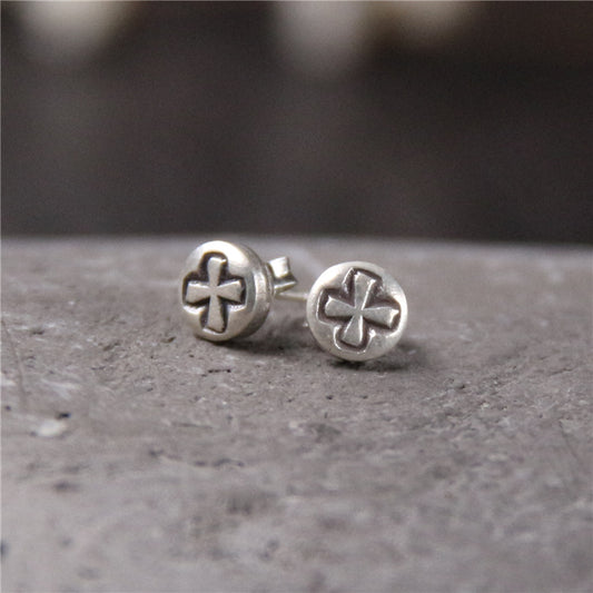 Handmade cross ear studs