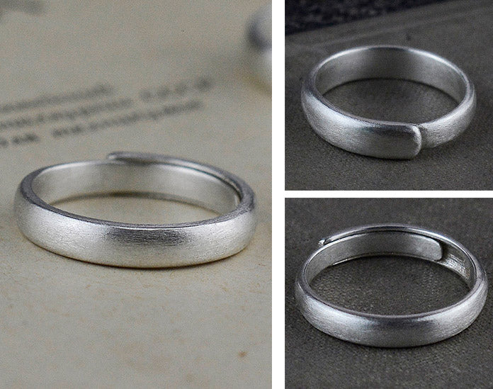 Curved matte sterling silver couple ring handmade