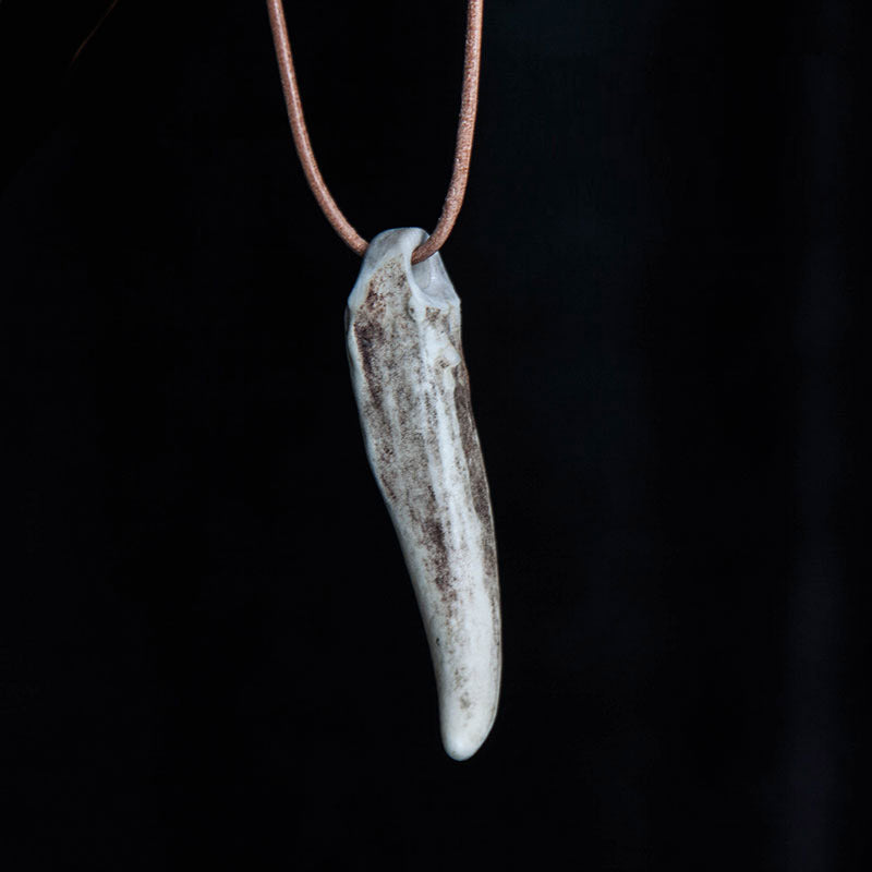 Natural deer horn pendant cowleather necklace handmade