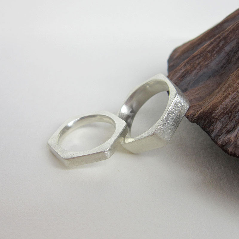 Sterling Silver Hexagon Nut Ring handmade