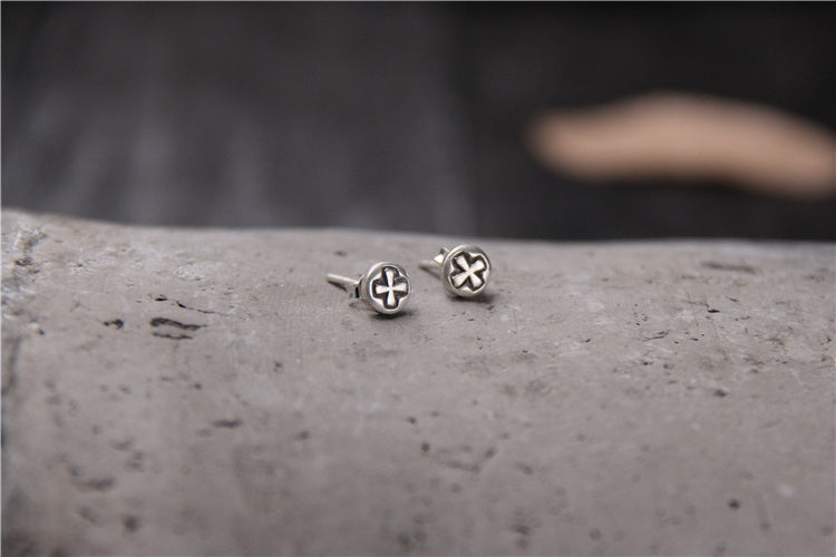 Handmade cross ear studs