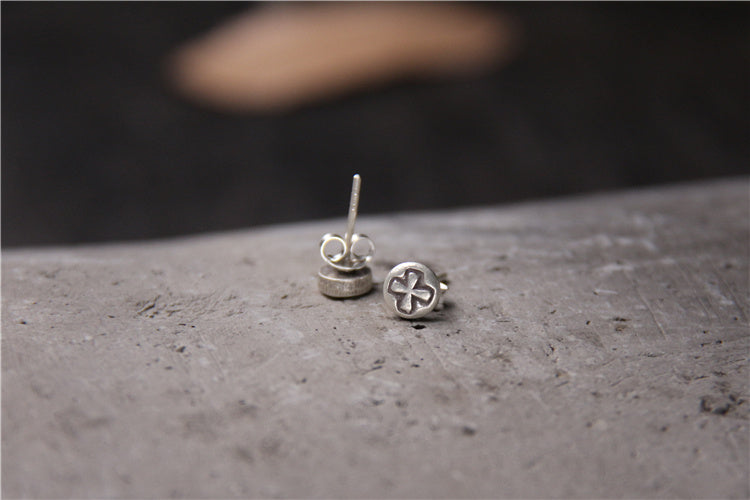 Handmade cross ear studs