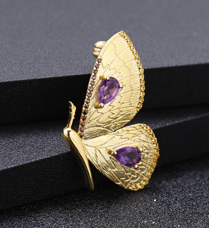 Butterfly Brooch and Pendant-Natural Garnet-Diopside-Amethyst