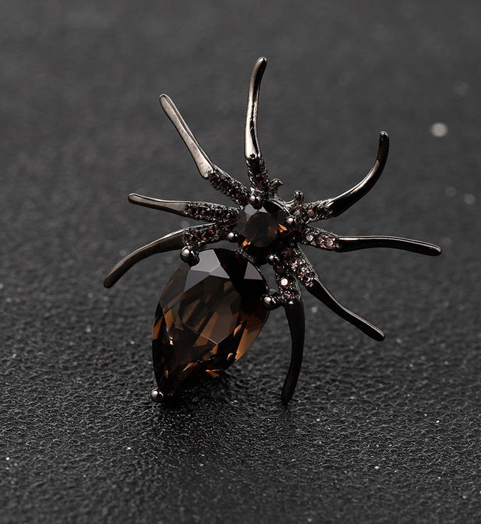 Spider brooch Natural Amethyst-Smoky Quartz-Garnet