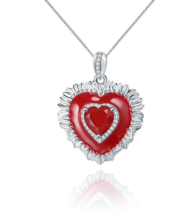 Red Heart Necklace-Natural Garnet-agate