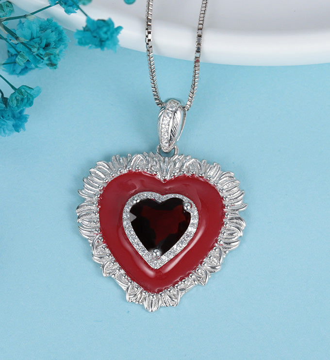 Red Heart Necklace-Natural Garnet-agate