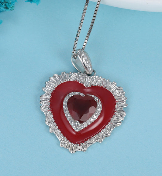 Red Heart Necklace-Natural Garnet-agate