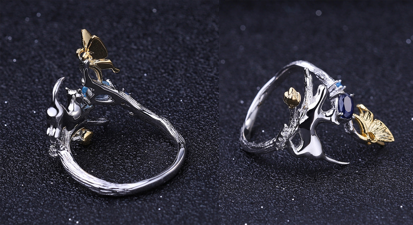 Animal cat ring-Natural-Blue Topaz- Sapphire