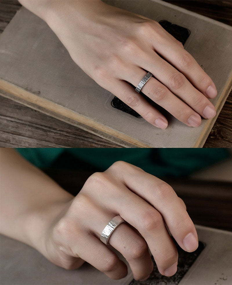 Sterling silver ring with bark pattern handmade