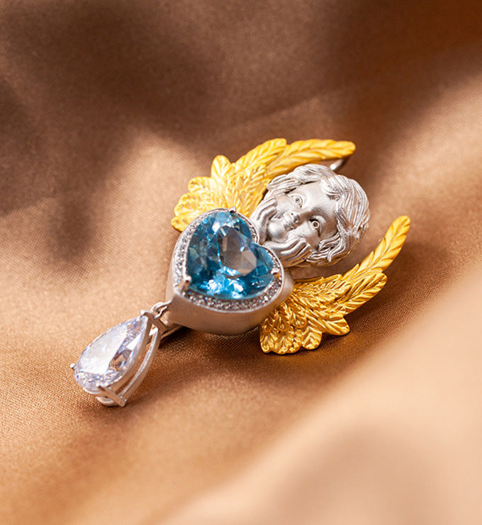 Angel brooch and Pendant-Natural Topaz