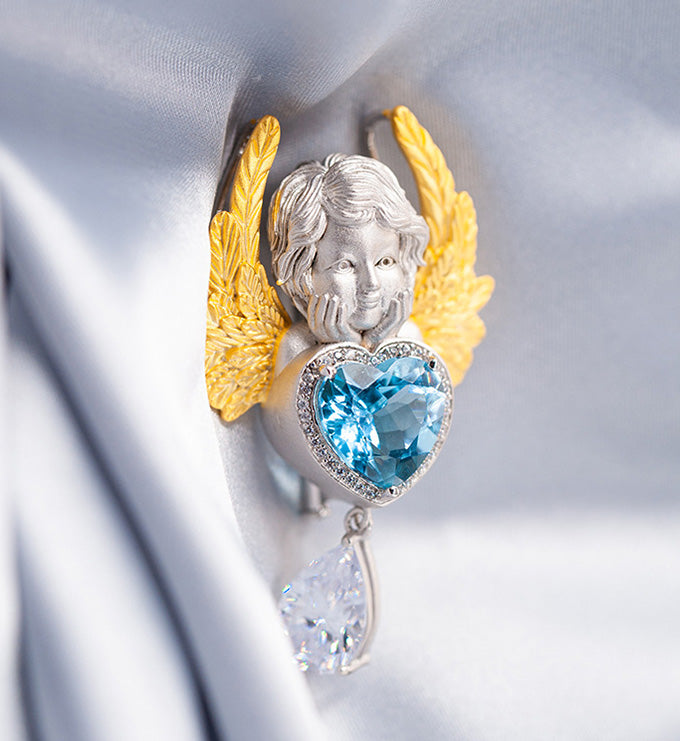 Angel brooch and Pendant-Natural Topaz