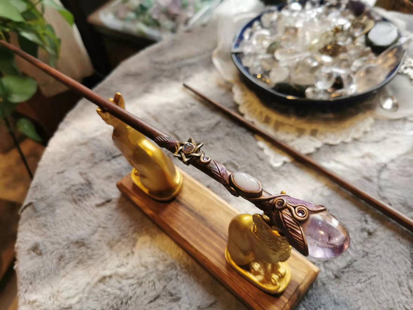 Magic Wand-Natural crystal solid wood Wearable handmade