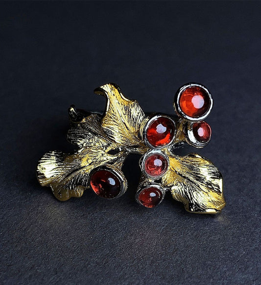 Plant flower ring-Natural Red Garnet