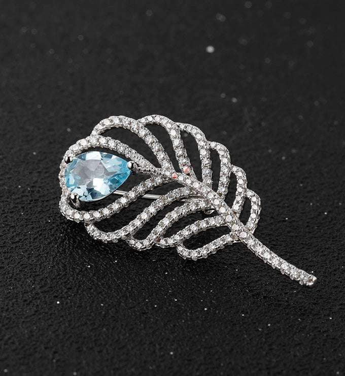 Feather brooch-Natural Blue Topaz