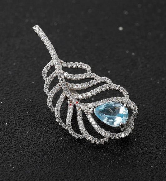 Feather brooch-Natural Blue Topaz