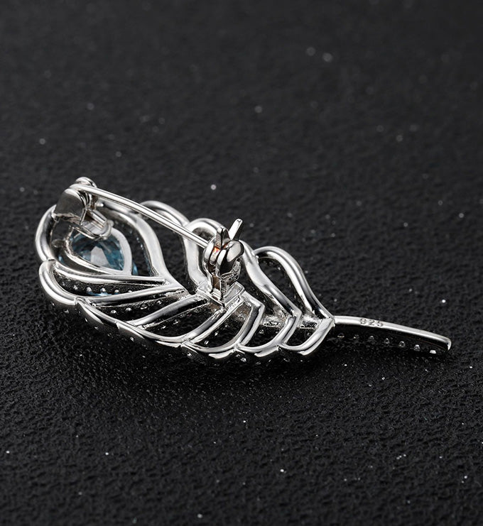 Feather brooch-Natural Blue Topaz