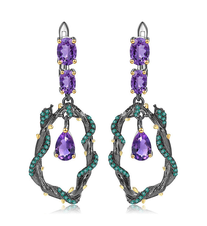 Gem Earrings-Natural Amethyst