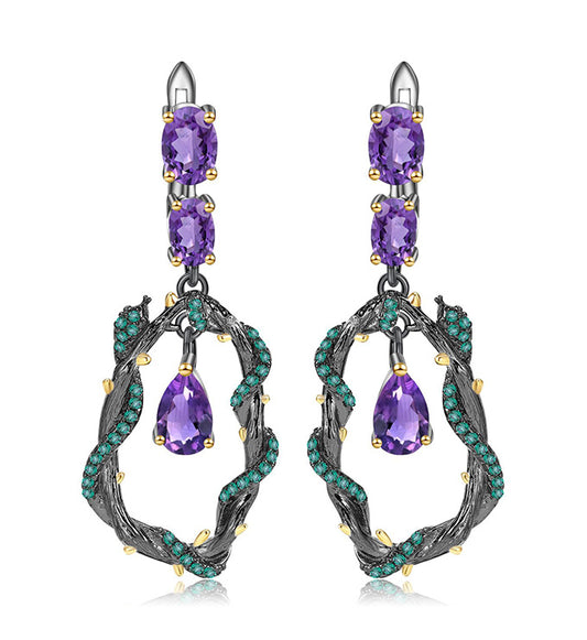 Gem Earrings-Natural Amethyst