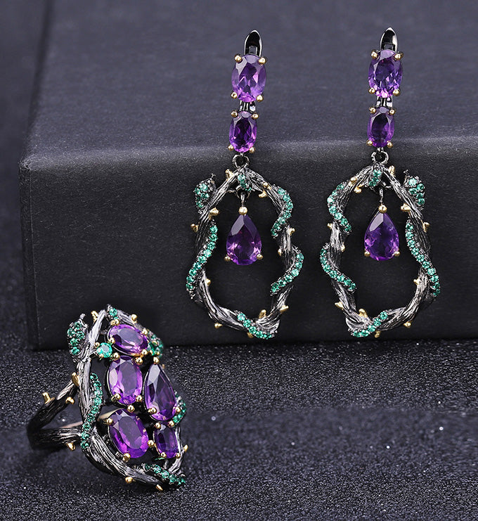 Gem Earrings-Natural Amethyst